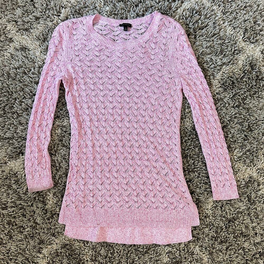 Talbots Linen Pink Pointelle Open Knit Tunic Long Line Sweater XS